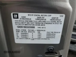 2003 GMC Envoy SLE with VIN 1GKDS13S232236886, listed as a Copart auction lot 43220545 with 58,229 mi miles and Salvage Title. Bid and sale history available at carsss.com. Image 15.