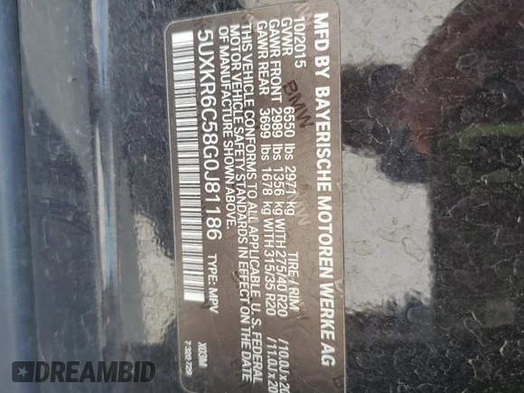 2016 BMW X5 xDrive50i с VIN 5UXKR6C58G0J81186, выставлен на аукционе Copart как лот 56649005 с пробегом 108 049 миль миль и Списание • Salvage title. История ставок и продаж доступна на DreamBid. Изображение 14.