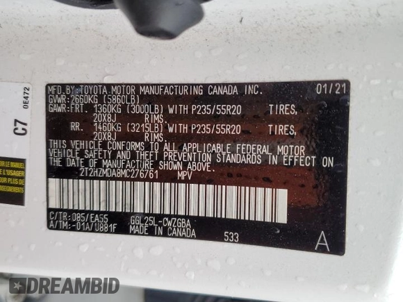 2021 Lexus RX 350 с VIN 2T2HZMDA8MC276761, выставлен на аукционе Copart как лот 55347795 с пробегом 38 810 миль миль и Списание • Salvage title. История ставок и продаж доступна на DreamBid. Изображение 13.
