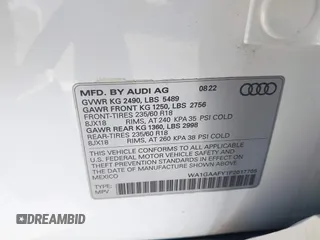2023 Audi Q5 S line Premium with VIN WA1GAAFY1P2017705, listed as a IAAI auction lot 41747421 with 14,966 mi miles. Bid and sale history available at carsss.com. Image 9.