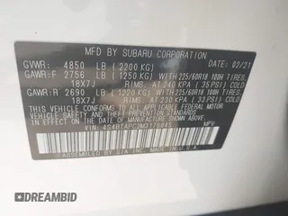 2021 Subaru Outback Touring с VIN 4S4BTAPC2M3176845, выставлен на аукционе IAAI как лот 42309240 с пробегом 42 947 миль миль и . История ставок и продаж доступна на DreamBid. Изображение 9.