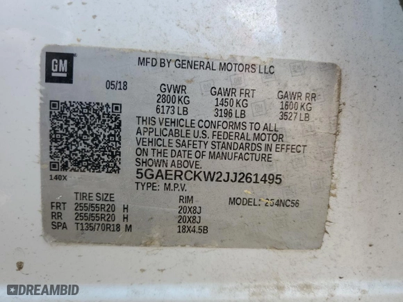 2018 Buick Enclave Premium with VIN 5GAERCKW2JJ261495, listed as a Copart auction lot 52931295 with 96,030 mi miles and Salvage Title. Bid and sale history available at carsss.com. Image 16.