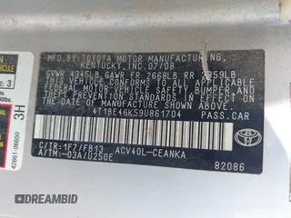 2009 Toyota Camry z VIN 4T1BE46K59U861704, wystawiony jako IAAI lot #42145800 z przebiegiem 192 351 mil mil oraz . Historia ofert i sprzedaży dostępna na DreamBid. Obrazek 9.