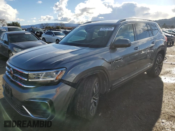 2021 Volkswagen Atlas SEL Premium R-Line with VIN 1V2FR2CA5MC536929, listed as a Copart auction lot 44397425 with 60,565 mi miles and Salvage title. Bid and sale history available at DreamBid. Image 1.