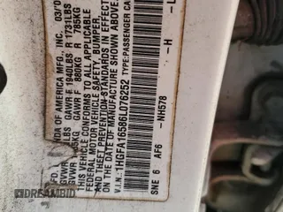 2006 Honda Civic LX with VIN 1HGFA16586L076252, listed as a Copart auction lot 55943215 with Not Provided miles and Clean Title. Bid and sale history available at DreamBid. Image 12.
