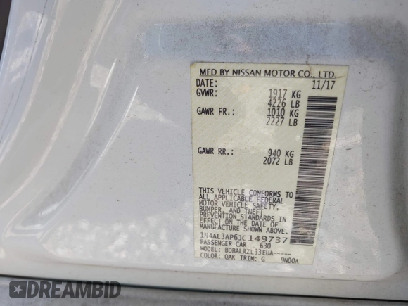 2018 Nissan Altima S with VIN 1N4AL3AP6JC149737, listed as a IAAI auction lot 41730812 with 68,817 mi miles and . Bid and sale history available at DreamBid. Image 9.