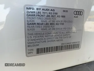 2021 Audi e-tron Premium Plus with VIN WA1LAAGE1MB004760, listed as a Copart auction lot 52986445 with 33,391 mi miles and Salvage Title. Bid and sale history available at carsss.com. Image 13.
