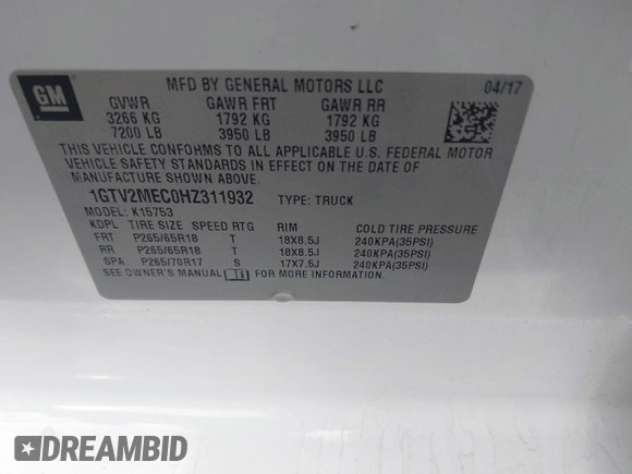 2017 GMC Sierra 1500 SLE z VIN 1GTV2MEC0HZ311932, wystawiony jako IAAI lot #40888769 z przebiegiem 72 676 mil mil oraz . Historia ofert i sprzedaży dostępna na DreamBid. Obrazek 9.