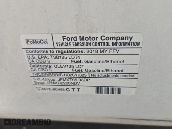 2018 Ford F-150 XL with VIN 1FTEW1E59JKD11351, listed as a IAAI auction lot 42663848 with 128,761 mi miles and . Bid and sale history available at DreamBid. Image 49.