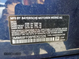 2023 BMW 3 Series 330i with VIN 3MW69FF08P8D62326, listed as a Copart auction lot 45002075 with 15,058 mi miles and Salvage Title. Bid and sale history available at carsss.com. Image 12.
