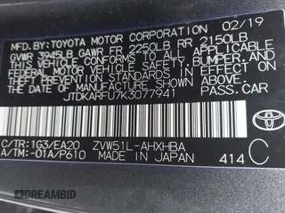 2019 Toyota Prius L Eco z VIN JTDKARFU7K3077941, wystawiony jako IAAI lot #41865759 z przebiegiem 254 612 mil mil oraz . Historia ofert i sprzedaży dostępna na DreamBid. Obrazek 9.