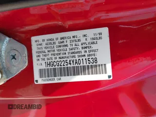 2000 Honda Accord EX z VIN 1HGCG2254YA011538, wystawiony jako IAAI lot #42422319 z przebiegiem Nie podano mil oraz . Historia ofert i sprzedaży dostępna na DreamBid. Obrazek 9.