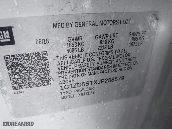 2018 Chevrolet Malibu LT with VIN 1G1ZD5STXJF258579, listed as a IAAI auction lot 41517217 with 78,975 mi miles. Bid and sale history available at carsss.com. Image 9.