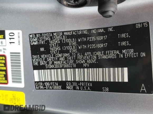 2015 Toyota Sienna LE AAS with VIN 5TDKK3DC6FS660218, listed as a Copart auction lot 51654865 with 139,801 mi miles and Salvage Title. Bid and sale history available at carsss.com. Image 16.
