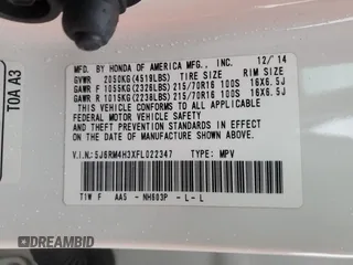 2015 Honda CR-V LX with VIN 5J6RM4H3XFL022347, listed as a Copart auction lot 84016714 with 49,150 mi miles and Salvage Title. Bid and sale history available at DreamBid. Image 13.
