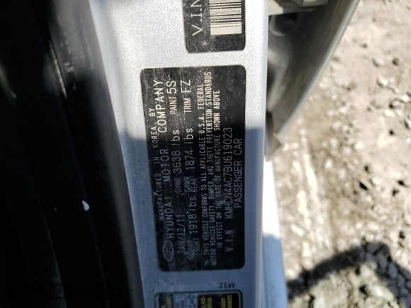 2011 Hyundai Accent GLS with VIN KMHCN4AC7BU619023, listed as a Copart auction lot 52868315 with 192,674 mi miles and Salvage Title. Bid and sale history available at carsss.com. Image 12.