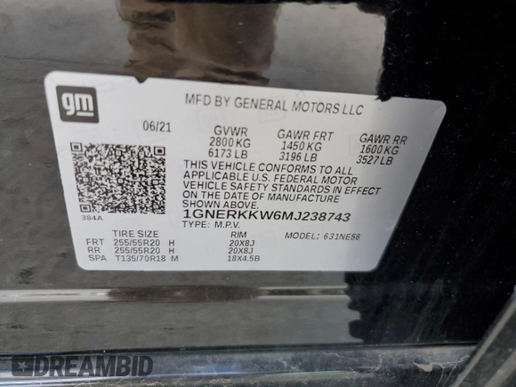2021 Chevrolet Traverse Premier with VIN 1GNERKKW6MJ238743, listed as a Copart auction lot 57995125 with 61,096 mi miles and Salvage title. Bid and sale history available at DreamBid. Image 13.