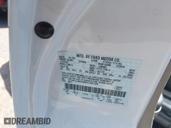 2009 Ford Escape Hybrid with VIN 1FMCU49349KC20129, listed as a IAAI auction lot 42777689 with 171,604 mi miles and . Bid and sale history available at DreamBid. Image 9.