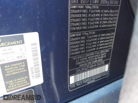 2017 Land Rover Range Rover Sport SE с VIN SALWG2FV6HA154795, выставлен на аукционе IAAI как лот 41373793 с пробегом 90 050 миль миль и . История ставок и продаж доступна на DreamBid. Изображение 9.