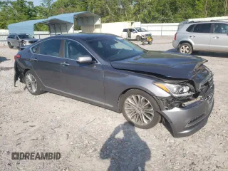 2015 Hyundai Genesis 3.8L with VIN KMHGN4JE0FU071228, listed as a Copart auction lot 52076305 with 34,557 mi miles and Salvage Title. Bid and sale history available at DreamBid. Image 4.