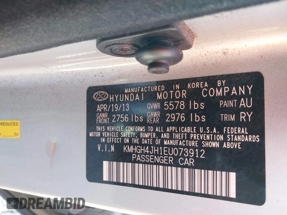 2014 Hyundai Equus Signature with VIN KMHGH4JH1EU073912, listed as a IAAI auction lot 41672671 with 168,197 mi miles and . Bid and sale history available at DreamBid. Image 9.
