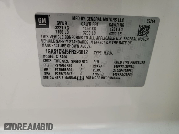 2015 GMC Yukon Denali with VIN 1GKS1CKJ5FR293612, listed as a Copart auction lot 47625975 with 98,533 mi miles and Salvage Title. Bid and sale history available at carsss.com. Image 13.