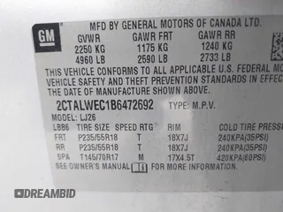 2011 GMC Terrain SLT-2 with VIN 2CTALWEC1B6472692, listed as a IAAI auction lot 41226868 with 182,219 mi miles and . Bid and sale history available at carsss.com. Image 9.