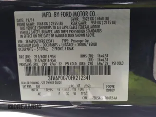 2015 Ford Fusion S with VIN 3FA6P0G70FR212341, listed as a IAAI auction lot 41831027 with 166,386 mi miles. Bid and sale history available at carsss.com. Image 9.