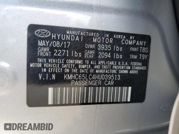 2017 Hyundai Ioniq Blue with VIN KMHC65LC4HU039513, listed as a Copart auction lot 44411035 with 125,935 mi miles and Salvage Title. Bid and sale history available at DreamBid. Image 14.