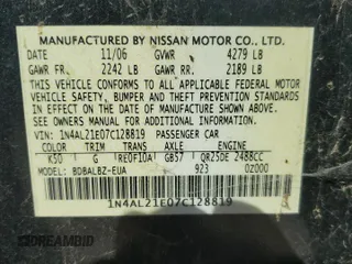 2007 Nissan Altima 2.5 with VIN 1N4AL21E07C128819, listed as a Copart auction lot 73201224 with 0 mi miles and Clean Title. Bid and sale history available at carsss.com. Image 12.