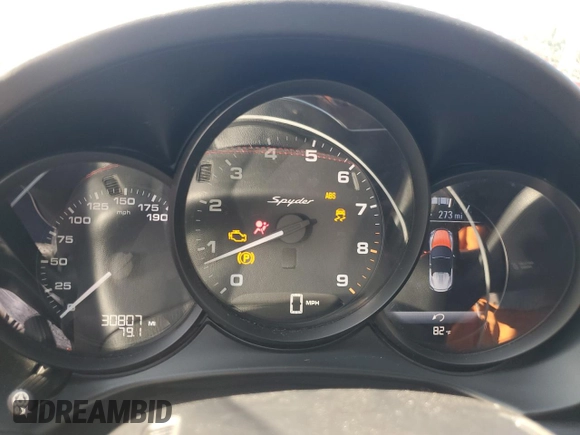 2016 Porsche Boxster Spyder с VIN WP0CC2A87GS152635, выставлен на аукционе Copart как лот 69465204 с пробегом 30 807 миль миль и Списание • Salvage title. История ставок и продаж доступна на DreamBid. Изображение 9.