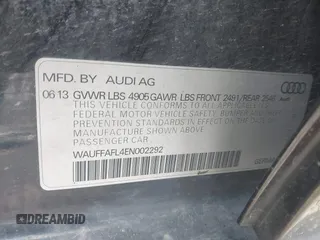 2014 Audi A4 Premium Plus with VIN WAUFFAFL4EN002292, listed as a IAAI auction lot 41852570 with 108,639 mi miles. Bid and sale history available at carsss.com. Image 9.