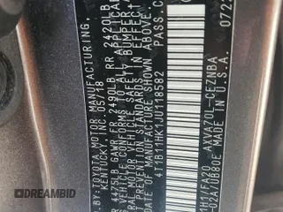2018 Toyota Camry LE с VIN 4T1B11HK1JU118582, выставлен на аукционе Copart как лот 57972895 с пробегом 39 776 миль миль и Списание • Salvage title. История ставок и продаж доступна на DreamBid. Изображение 12.