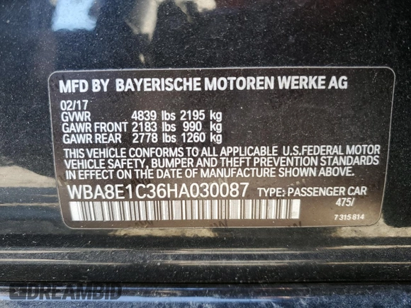 2017 BMW 3 Series 330e iPerformance with VIN WBA8E1C36HA030087, listed as a Copart auction lot 51918735 with 122,240 mi miles and Clean Title. Bid and sale history available at carsss.com. Image 12.