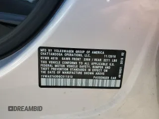 2016 Volkswagen Passat S z VIN 1VWAS7A30GC011313, wystawiony jako Copart lot #61678315 z przebiegiem 77 562 mil mil oraz Szkoda całkowita • Salvage title. Historia ofert i sprzedaży dostępna na DreamBid. Obrazek 12.