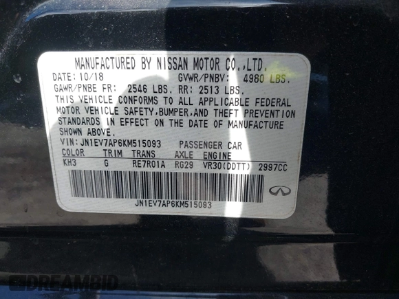 2019 Infiniti Q50 Luxe с VIN JN1EV7AP6KM515093, выставлен на аукционе IAAI как лот 41665582 с пробегом 88 257 миль миль и . История ставок и продаж доступна на DreamBid. Изображение 9.