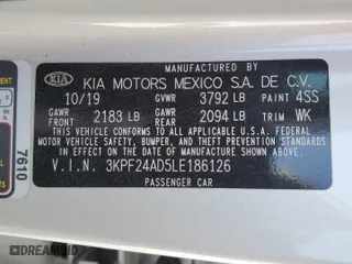 2020 Kia Forte LXS with VIN 3KPF24AD5LE186126, listed as a Copart auction lot 43056395 with 41,047 mi miles and Salvage Title. Bid and sale history available at carsss.com. Image 15.