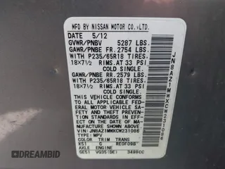2012 Nissan Murano SV z VIN JN8AZ1MWXCW231086, wystawiony jako IAAI lot #42418434 z przebiegiem 189 812 mil mil oraz . Historia ofert i sprzedaży dostępna na DreamBid. Obrazek 9.