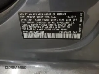 2020 Volkswagen Passat SE with VIN 1VWSA7A38LC008225, listed as a Copart auction lot 58100735 with 81,673 mi miles and Non repairable. Bid and sale history available at DreamBid. Image 13.
