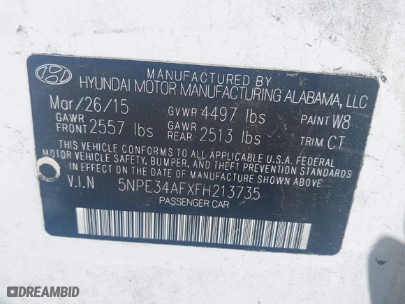 2015 Hyundai Sonata 2.4L Sport with VIN 5NPE34AFXFH213735, listed as a IAAI auction lot 42043045 with 114,822 mi miles. Bid and sale history available at carsss.com. Image 9.