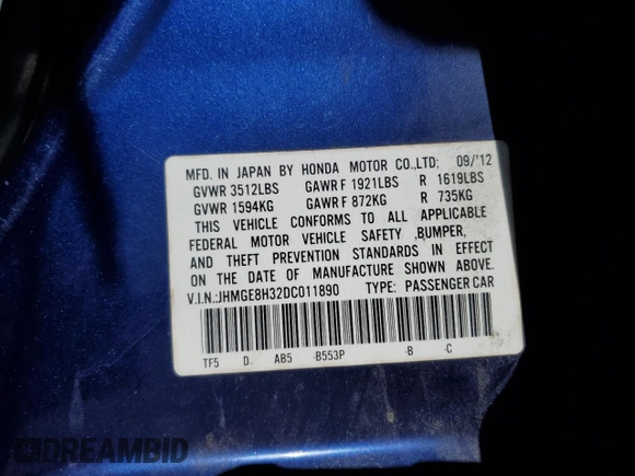 2013 Honda Fit with VIN JHMGE8H32DC011890, listed as a Copart auction lot 42323065 with 86,471 mi miles and Salvage Title. Bid and sale history available at carsss.com. Image 13.