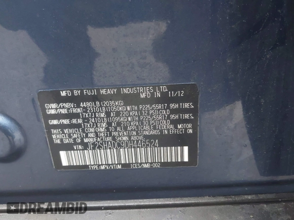 2013 Subaru Forester 2.5X Premium with VIN JF2SHADC9DH446524, listed as a IAAI auction lot 41987520 with 142,295 mi miles. Bid and sale history available at carsss.com. Image 9.