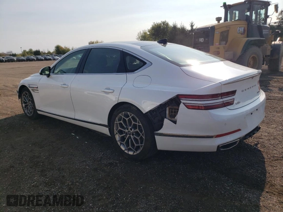 2023 Genesis G80 2.5T with VIN KMTGB4SC4PU144730, listed as a Copart auction lot 73025174 with 35,382 mi miles and Salvage Title. Bid and sale history available at carsss.com. Image 2.