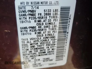 2014 Nissan Murano SV with VIN JN8AZ1MUXEW418975, listed as a Copart auction lot 44409704 with 100,336 mi miles and Salvage Title. Bid and sale history available at carsss.com. Image 14.