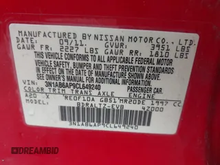 2012 Nissan Sentra S with VIN 3N1AB6AP9CL649240, listed as a IAAI auction lot 42082824 with 118,837 mi miles and . Bid and sale history available at DreamBid. Image 9.