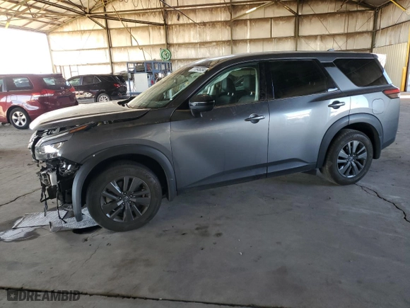 2023 Nissan Pathfinder S with VIN 5N1DR3AA4PC214980, listed as a Copart auction lot 77045034 with 28,140 mi miles and Salvage Title. Bid and sale history available at carsss.com. Image 1.