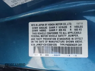 2012 Honda CR-Z EX z VIN JHMZF1C61CS001225, wystawiony jako IAAI lot #41807697 z przebiegiem Nie podano mil oraz . Historia ofert i sprzedaży dostępna na DreamBid. Obrazek 9.