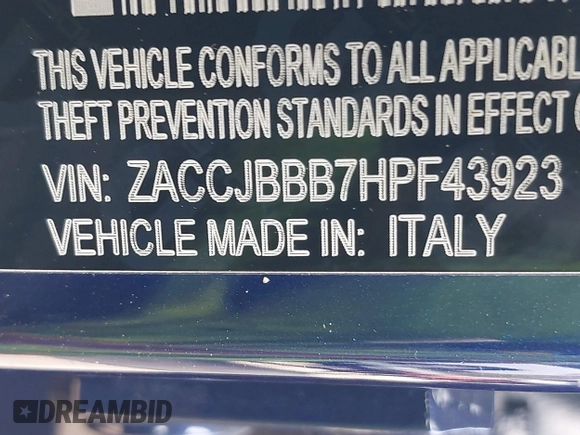 2017 Jeep Renegade Latitude с VIN ZACCJBBB7HPF43923, выставлен на аукционе IAAI как лот 42059599 с пробегом 125 740 миль миль и . История ставок и продаж доступна на DreamBid. Изображение 9.