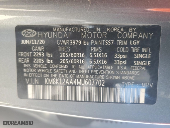 2021 Hyundai Kona SE with VIN KM8K12AA4MU607702, listed as a Copart auction lot 50386665 with 38,958 mi miles and Salvage Title. Bid and sale history available at carsss.com. Image 14.