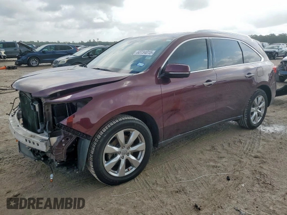 2014 Acura MDX Advance with VIN 5FRYD3H8XEB016782, listed as a Copart auction lot 60734015 with 97,323 mi miles and Salvage title. Bid and sale history available at DreamBid. Image 1.